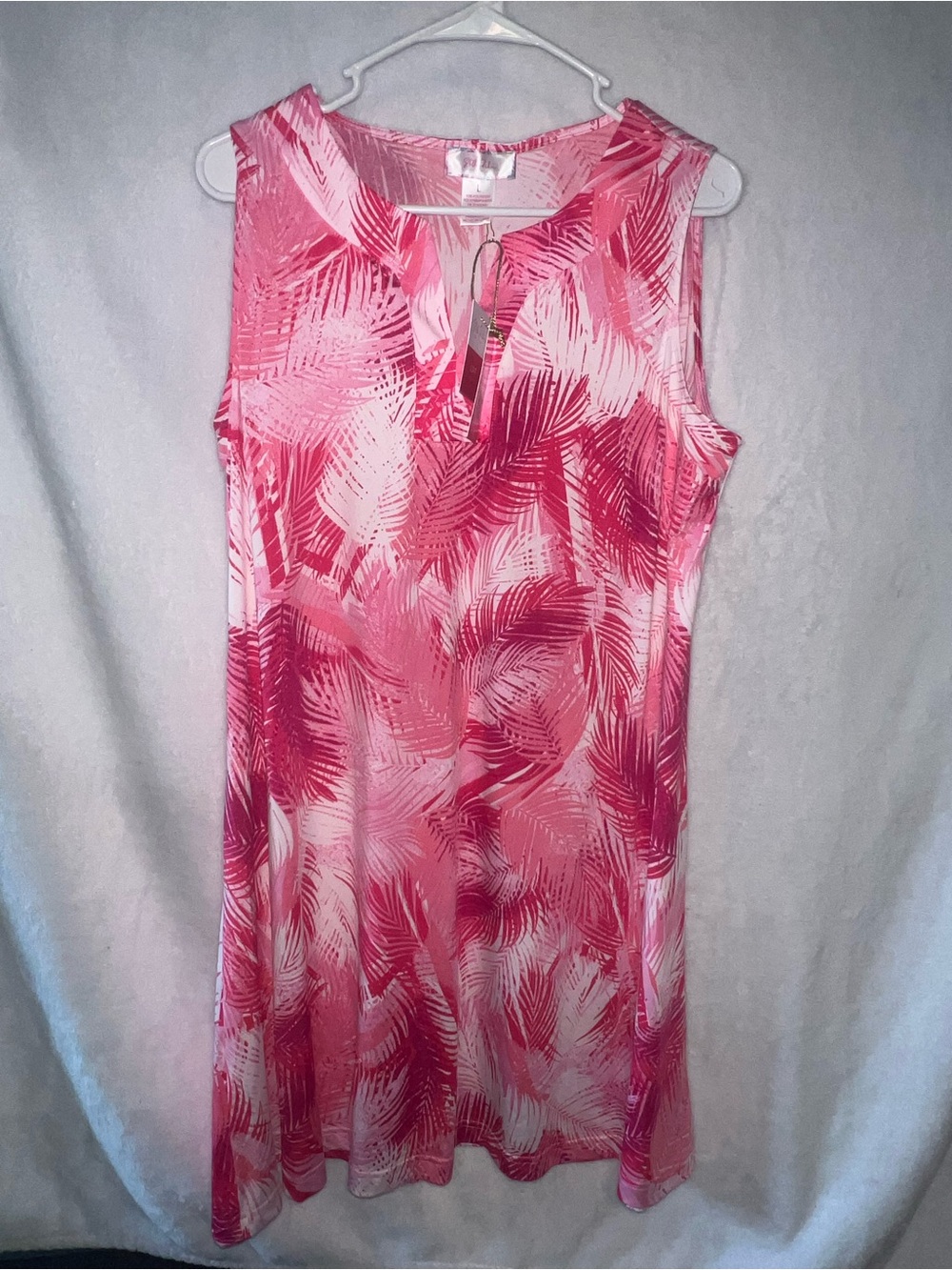 Sleeveless Pink Palm-Print Shift Dress